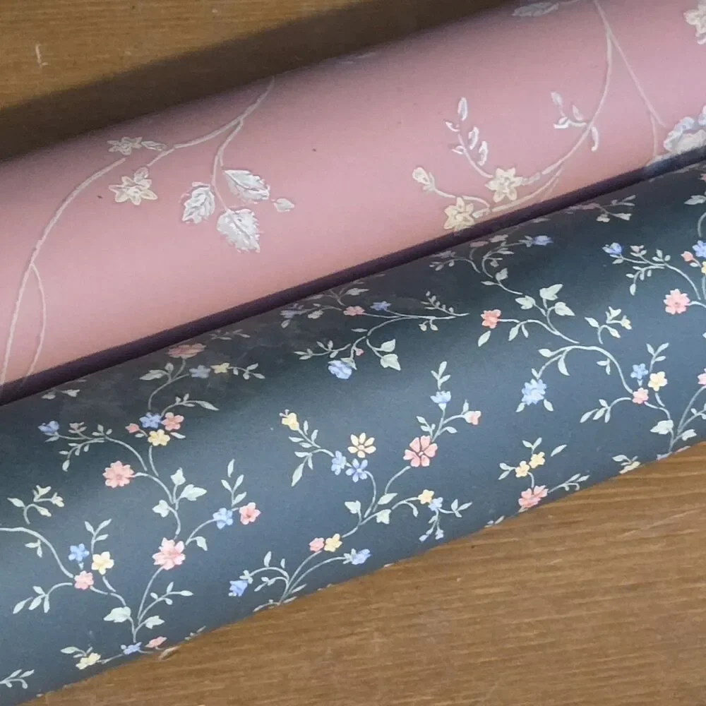 Vtg Classic Timeless Floral Wallpaper Rolls Blue Pink